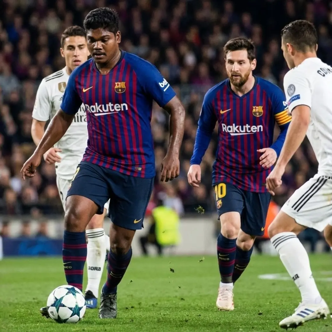 Madhanraj Prabakaran as a Performance Marketing football player scoring lead generation goals.